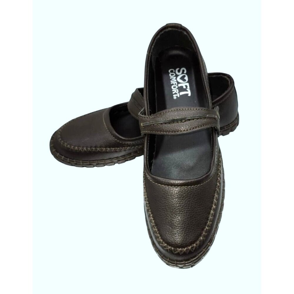 Softwalk Womens Brown Leather Mary Jane Shoes Adjustable Strap & Cushioned Sole